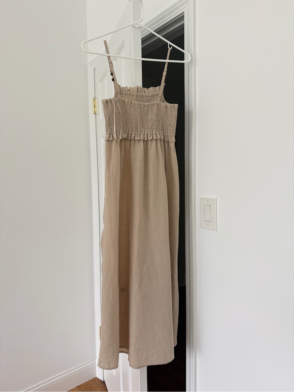 Zara Beige Smocked Midi Dress
